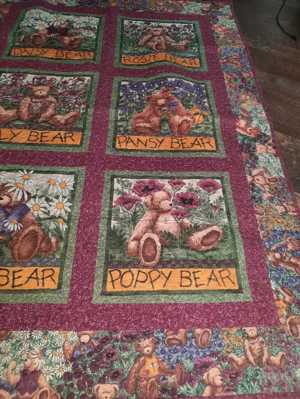 Floral Garden Party Small Teddy Bear Quilt- Daisy, Lily, Pansy, Poppy